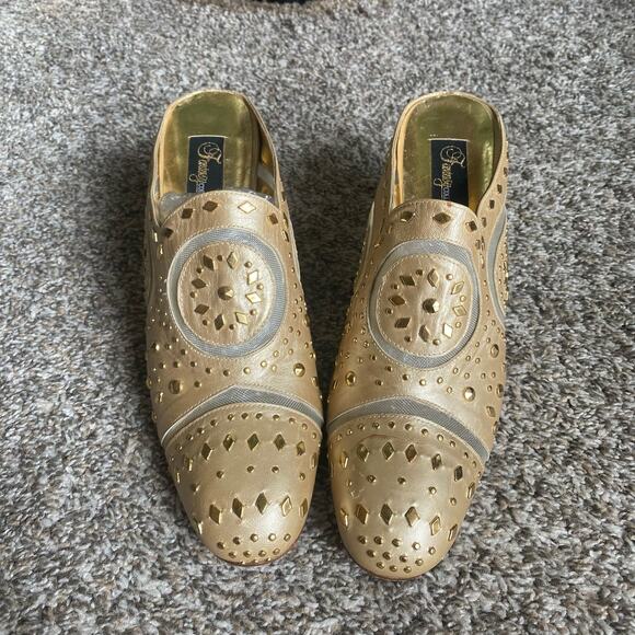 Vintage Fantasy Collection gold studded mesh mule heels - Picture 4 of 9